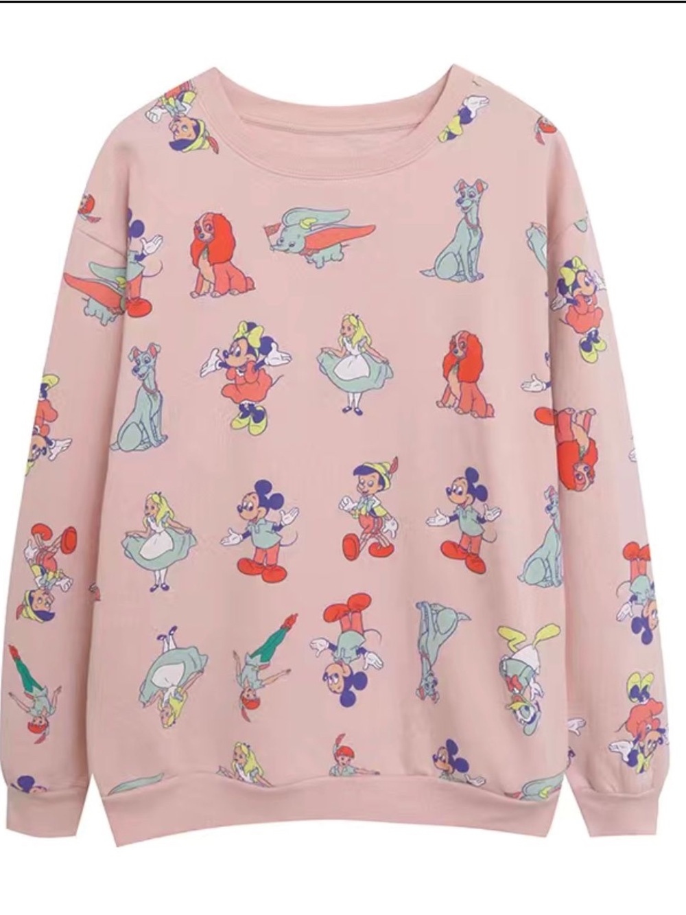 Disney Pink Cartoon Character Crew & Scoop Neck Sweatshirt